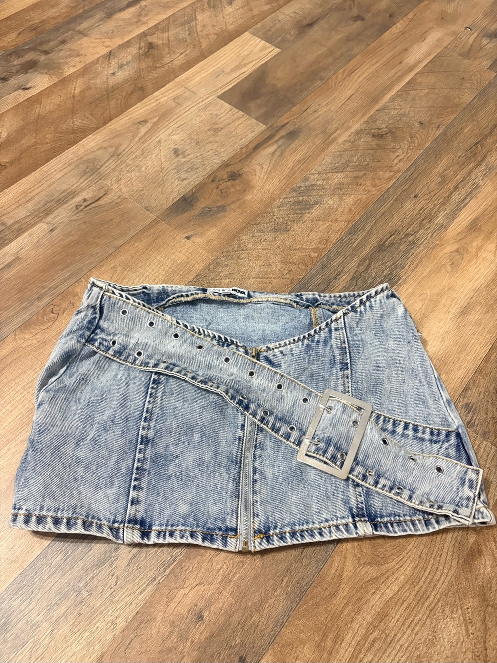 Fashion Nova Light Wash Denim Mini Skirt with Belt